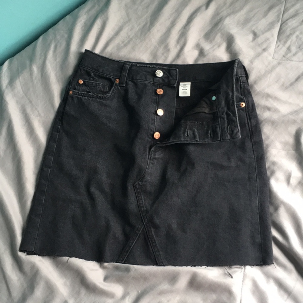 Black Button Up Denim Skirt